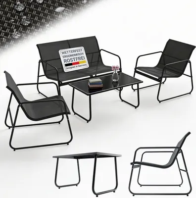 Produktbild von Juskys Gartenmöbelset Genua 4-tlg., Metall & Textil, ohne Armlehnen – Anthrazit