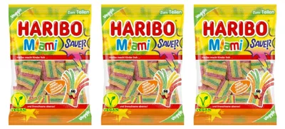 Image de Lot de 3 paquets de bonbons gélifiés Miami Sauer acidulés de 100 g - Haribo