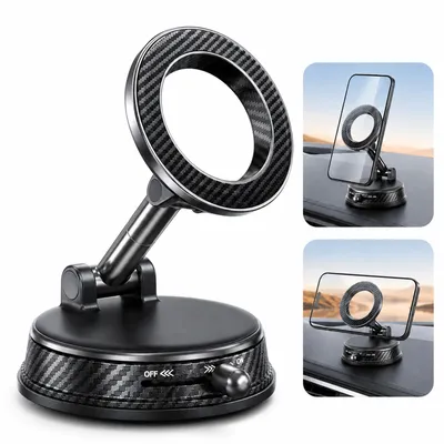 Produktbild von Magnetische Handyhalterung fürs Auto, starke Vakuumhaftung, faltbar und 180° drehbar, mit Magnetring für ios12–17
