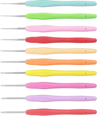 Image de Ensemble d'aiguilles à crochet, 10 pièces, aiguilles à crochet en aluminium ergonomiques, tailles de 0,5 mm à 2,75 mm, aiguilles à crochet de couleurs variées
