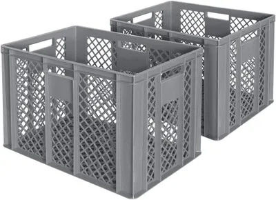 Produktbild von 2x Eurobehälter/Bäckerkiste, LxBxH 600 x 400 x 410 mm, lebensmittelecht, Boden und Wände durchbrochen, grau