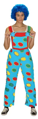 Produktbild von Clownkostüm Damen Latzhose – Blaue Clown-Hose mit bunten Punkten – Lustiges Karnevalskostüm für Frauen – Fasching, Mottoparty – Größen S bis XXXL , Größe:XXL/XXXL