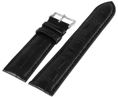 Produktbild von Kunstlederions-Uhrenarmband, schwarz, Krokooptik, 22 mm