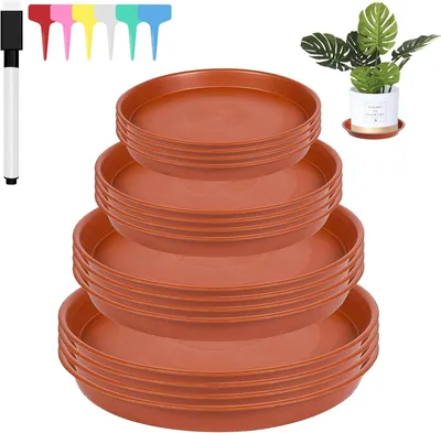 Zdjęcie produktu dla 16 sztuk podstawki pod doniczki do ogrodu, 11/15/17/20 cm, plastikowe podstawki pod doniczki z 18 etykietami i 1 długopisem, okrągłe podstawki pod doniczki