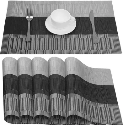 Obrázok produktu pre Uniqoos® Sada 6 podtáckov, 30 x 45 cm – moderný sivý a čierny dizajn, odolné voči teplu až do 95°C, protišmykové, vodeodolné a olejoodolné