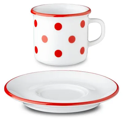Produktbild von Tasse mit Untertasse, rot gepunktet, 80 ml, G. Benedikt
