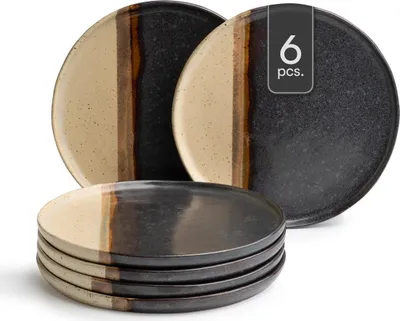 Produktbild von Brotteller - Ø 13 cm - Schwarz - Braun - Keramik - matt - 6er Set
