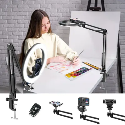 Productafbeelding van Ringlamp 10 inch, met statiefstandaard, telefoonhouder, afstandsbediening, voor livestreaming