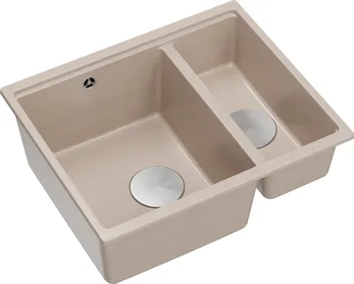 Produktbild von QUADRON Spülbecken 1,5-Becken Spüle | Größe: 55,5 x 46 x 22 cm | LOGAN 150 | Küchenspüle Granitspüle aus GraniteQ mit Siphon | Beige + Stahl