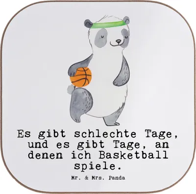 Produktbild von Mr. & Mrs. Panda Tischuntersetzer Panda Basketball - Weiß - Geschenk, Coaster, Untersetzer für Gläser, Verband, Getränkeuntersetzer, gläseruntersetzer, Tassenuntersetzer