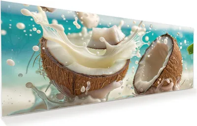 Produktbild von Glasbild 150x60cm in XXL für Wohnzimmer, Schlafzimmer Motiv Kokosnuss Splash