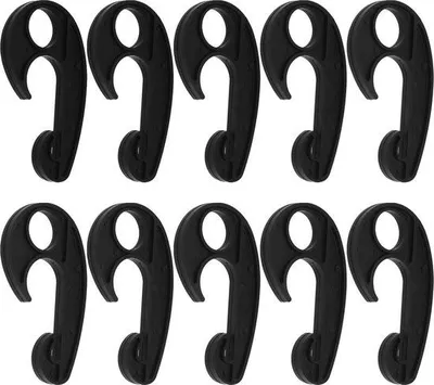 Obrázek produktu pro 10 kusů – Černé PVC háčky – Odolné – Vhodné pro potahy vozidel – Pro bungee sítě – Rozměry 9x5,2 cm – Bungee háčky