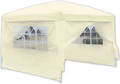 Image de Gazebo blanc en toile Oxford avec fermetures latérales, 3 x 3 m