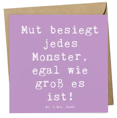 Produktbild von Mr. & Mrs. Panda Glückwunschkarte Spruch Ängste vor Monstern besiegen - Lavendeltraum - Geschenk, Trost, Mut, doppelkarte, Zuversicht, Klappkarte, Grußkarte, überwinden