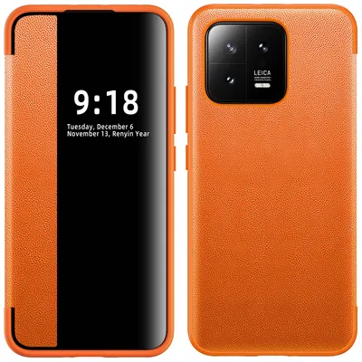 Obrázek produktu pro Pouzdro pro Xiaomi 13 tenkéPolyuretankožené klopové pouzdro s okénkem pro zobrazení Pomerančový