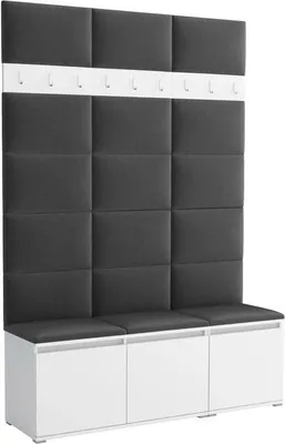 Productafbeelding van Garderobeset Noris III, beklede garderobe met zitbank, entree meubel met wandpanelen, haken en opbergruimte (kleur: wit + Trinity 15)