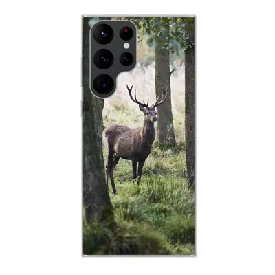 Produktbild von MuchoWow® Handyhülle Schutzhülle Hülle für Samsung Galaxy S22 Ultra Hirsche - Bäume - Gras Silikon Softcase Handy Hülle - Abbildung