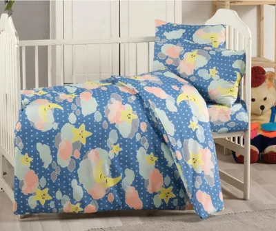 Produktbild von Baumwoll-Babybettwäsche 140x200, 70x90cm himmelblau