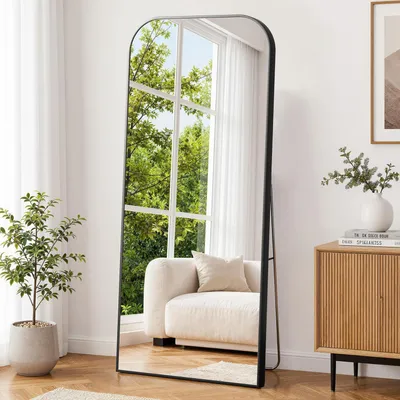 Obrázok produktu pre Zrkadlo na celé telo, stojace, 165 x 70 cm, tvrdené sklo, hliníkový rám, čierna farba