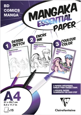 Produktbild von Clairefontaine 5x Mappe mit 15 Blatt A4 (3 Mangapapiere sortiert) Weiß 94050C