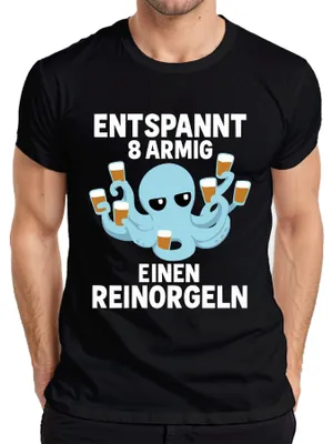 Productafbeelding van Ontspannen, grappig T-shirt met de tekst "Een armoedige, maar charmante octopus", bier, cadeau, voor heren, zwart, maat M