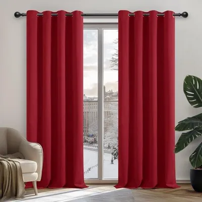 Image de Rideaux occultants et thermiques Unyqoos® avec œillets – Lot de 2, 229 x 132 cm par pièce, couleur rouge, en polyester, occultants et isolants thermiquement, idéaux pour les salons et les chambres