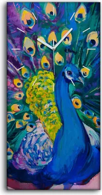 Produktbild von Leinwand Uhr Küche Wohnzimmer Bild 30x60 Gemälde Tier Vogel Pfauen Federn Kunst - weiße Hände
