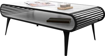 Produktbild von MIRJAN24 Couchtisch Aristo, Wohnzimmer Kaffeetisch, Basis aus Stahl (Farbe: Schwarz / Bianco Marmor)