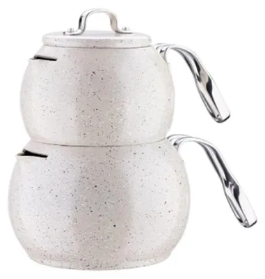 Produktbild von Korkmaz Mondea Teekannen-Set in Granitoptik - 1,1L/1,8L mit ergonomischen Griffen