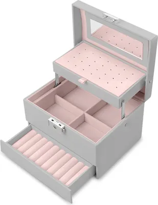 Zdjęcie produktu dla SZKATUŁKA NA BIŻUTERIĘ ELEGANCKI KUFEREK ORGANIZER Szara