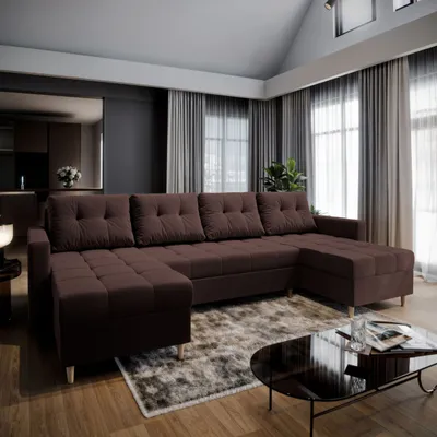 Produktbild von Masseno Ecksofa MILO U mit Schlaffunktion U-Form, Sofa mit Bettkasten, Wohnzimmersofa, Couch, Soffa, Bettsofa, Couchgarnitur- Braun, KRONOS 06