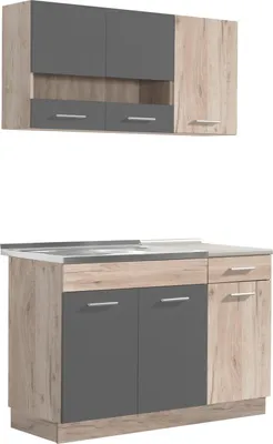 Produktbild von Homestyle4u Küche Küchenzeile Küchenblock 120 cm Holz Grau Einbauküche Singleküche