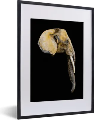 Produktbild von MuchoWow® MuchoWow® Gerahmtes Poster Elefant - Kopf - Schwarz 30x40 cm - Poster mit zchwarzem Bilderrahmen - Wandposter Schlafzimmer