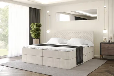 Produktbild von ALTDECOR Boxspringbett mit Matratze und Lattenrost, Topper, Polsterbett mit Bettkasten, Bett mit Stauraum H4-Matratze, Doppelbett, Boxbett  - VEXA - 120x200 - Beige Casablanca