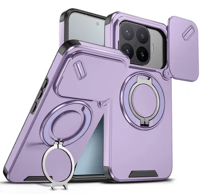 Produktbild von Handyhülle für Xiaomi 17T Pro Dual-Layer Stoßfest Militär Hülle mit Dia Kameraschutz, Magnetisch Ring Ständer Lila