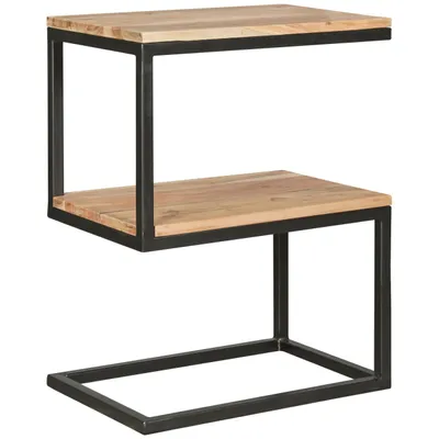 Produktbild von Beistelltisch AKOLA S-Form Massiv-Holz Akazie / Metall 45 x 60 x 30 cm, Design Wohnzimmertisch Landhaus-Stil, Anstelltisch Ablagetisch eckig