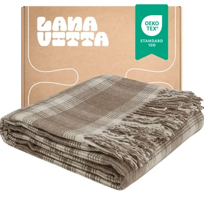 Zdjęcie produktu dla Koc Półwełniany Vintage Narzuta na łóżko Pled Brązowy 140х200 cm