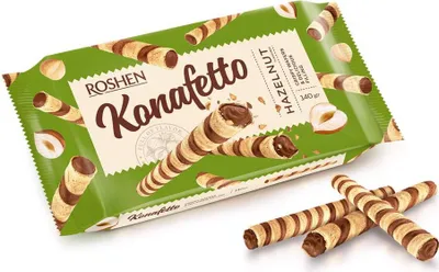 Zdjęcie produktu dla Roshen Konafetto Rurki Waflowe Z Nadzieniem Orzechowym 140 G
