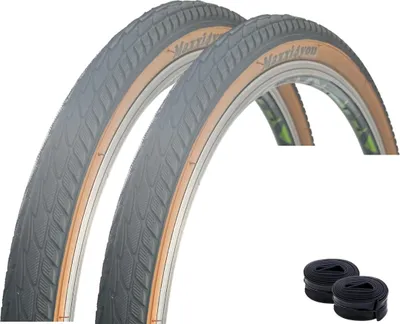 Obrázek produktu pro 2 x cyklistické pláště maxxi4you HY 156 v černé/hnědé barvě 47-559 (26 x 1,75) + 2 x odpovídající duše DV včetně páček na pláště maxxi4you