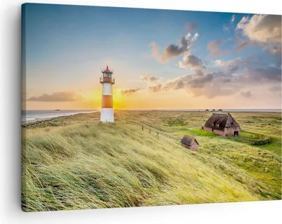 Produktbild von Bild auf Leinwand - Leinwandbild - Leuchtturm Meer - 70x50cm - Wand Bild - Wanddeko - Wandbilder - Leinwanddruck - Bilder - Kunstdruck - Wanddekoration - Leinwand bilder - Wandkunst - AA70x50-3695