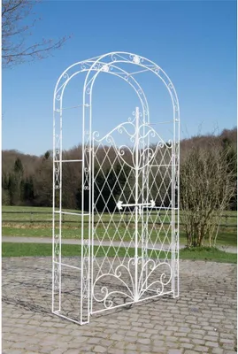 Produktbild von CLP Eisen Rosenbogen Melissa Mit Tor / Tür I Rankbogen Im Landhaus-Stil I Doppeltor Höhe 150 cm I Maße gesamt: B 120 cm, H 220 cm, T 40 cm antik weiß