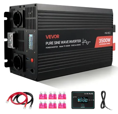 Produktbild von VEVOR 3500 W Wechselrichter, 12 V DC auf 230 V AC, Reiner Sinus-Wechselrichter,