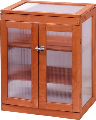 Produktbild von dobar Mini-Gewächshaus mit Polycarbonat, Balkon und Indoor-Treibhaus, Holz, 58 x 43 x 76 cm, Braun