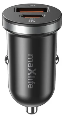Zdjęcie produktu dla Maxlife Ładowarka Samochodowa Pd Qc Mxcc-05 1X Usb-C 1X Usb 35W Czarna
