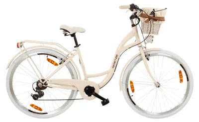 Obrázok produktu pre Goetze Mood 28" mestský bicykel, nízky rám 18", 7 rýchlostí Shimano Tourney, V-Brake, LED osvetlenie, pohodlné sedlo, ratanový košík