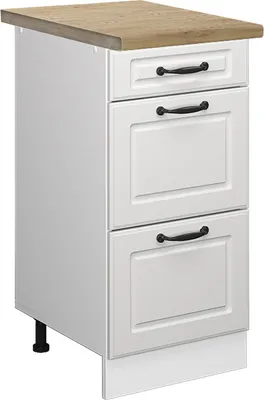 Produktbild von Küchenunterschrank Vicco R-Line Weiß Landhaus 40 cm mit Schubladen, AP Eiche, Model 46223