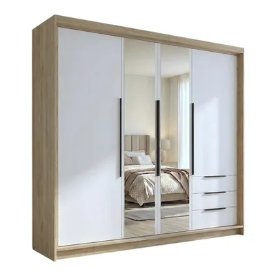 Produktbild von Geräumiger vier-türiger Kleiderschrank VIVO mit Schubladen und Metallgriffen – modernes Design