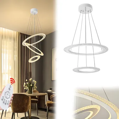 Image de XINZI 96W LED Cristal Design Lampe à suspendre Plafonnier Lustre créatif Deux anneaux Lustre à intensité variable