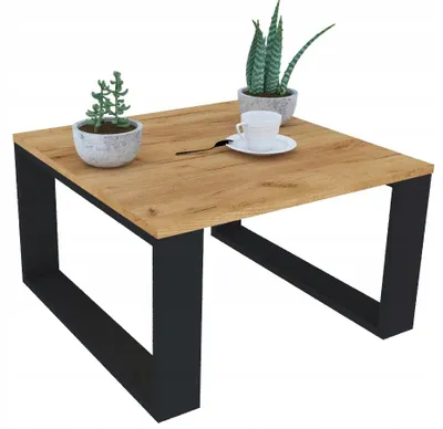 Produktbild von Couchtisch 65x65 cm Loft Wohnzimmertisch Holztisch Eiche Craft Gold Schwarz Moderner Sofatisch Beistelltisch
