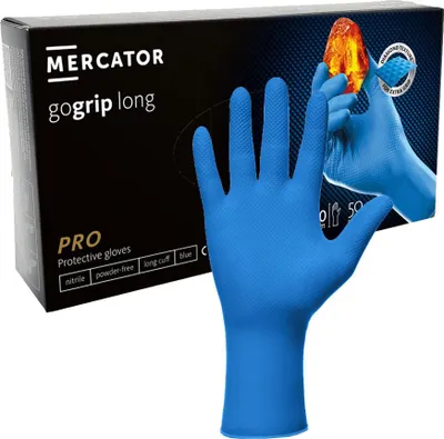 Productafbeelding van Nitrilhandschoenen, maat M, blauw, Mercator Gogrip Long, 50 stuks